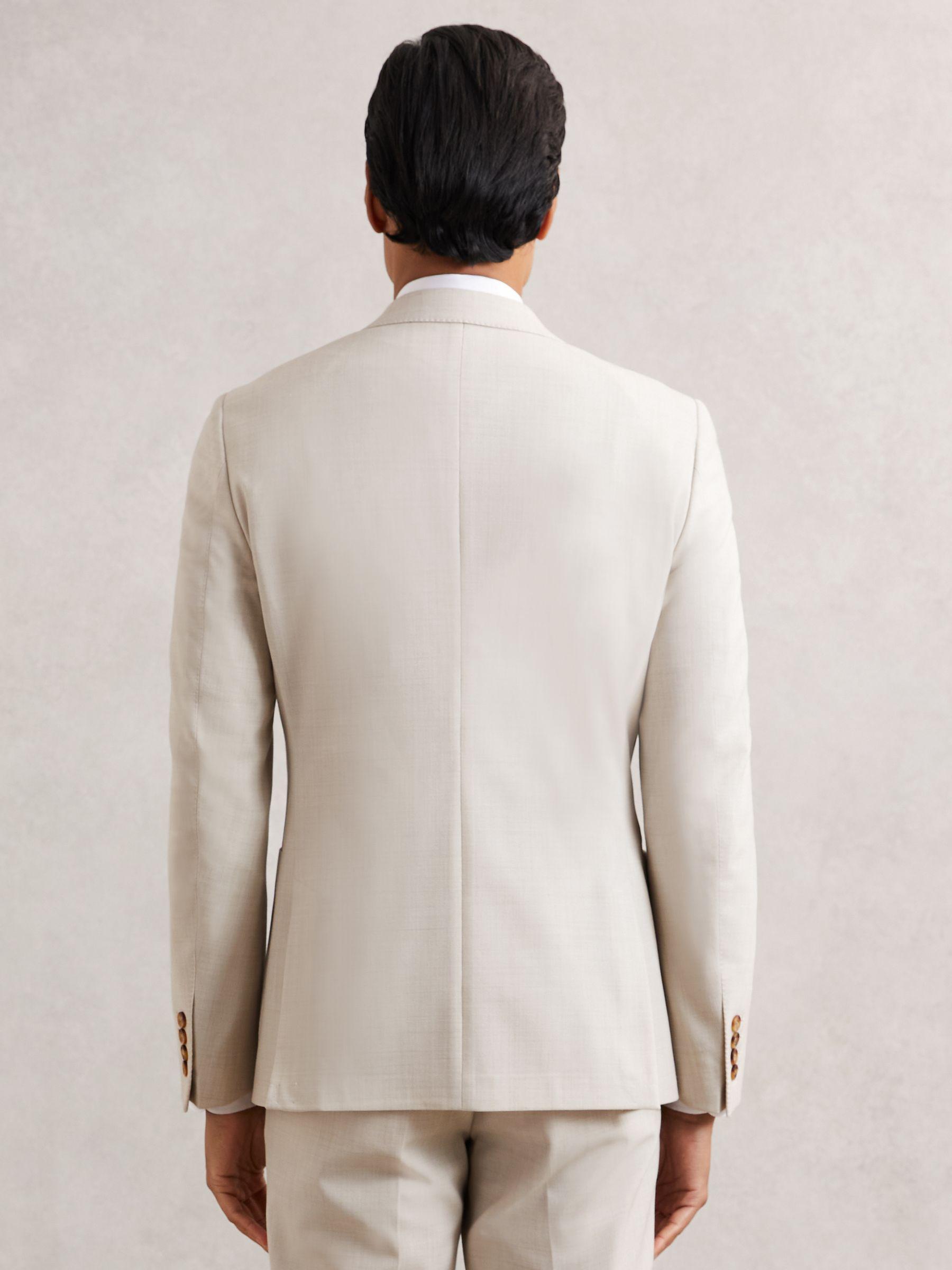 Double-Breasted Textured Suit Blazer Slim-Fit With Wool in Stone Product Image