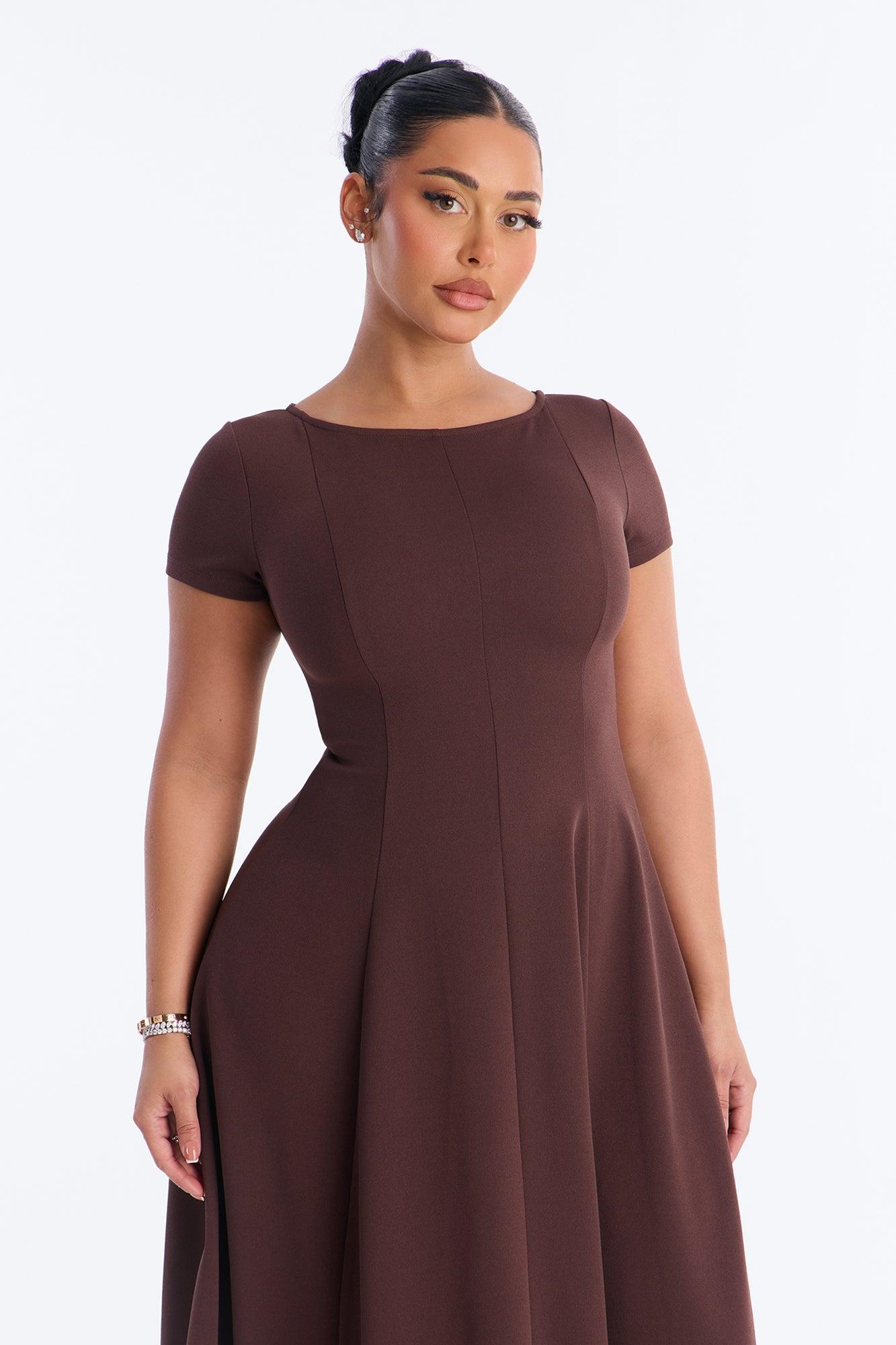 Honor Short Sleeve Midi Dress - Chocolate Female Product Image
