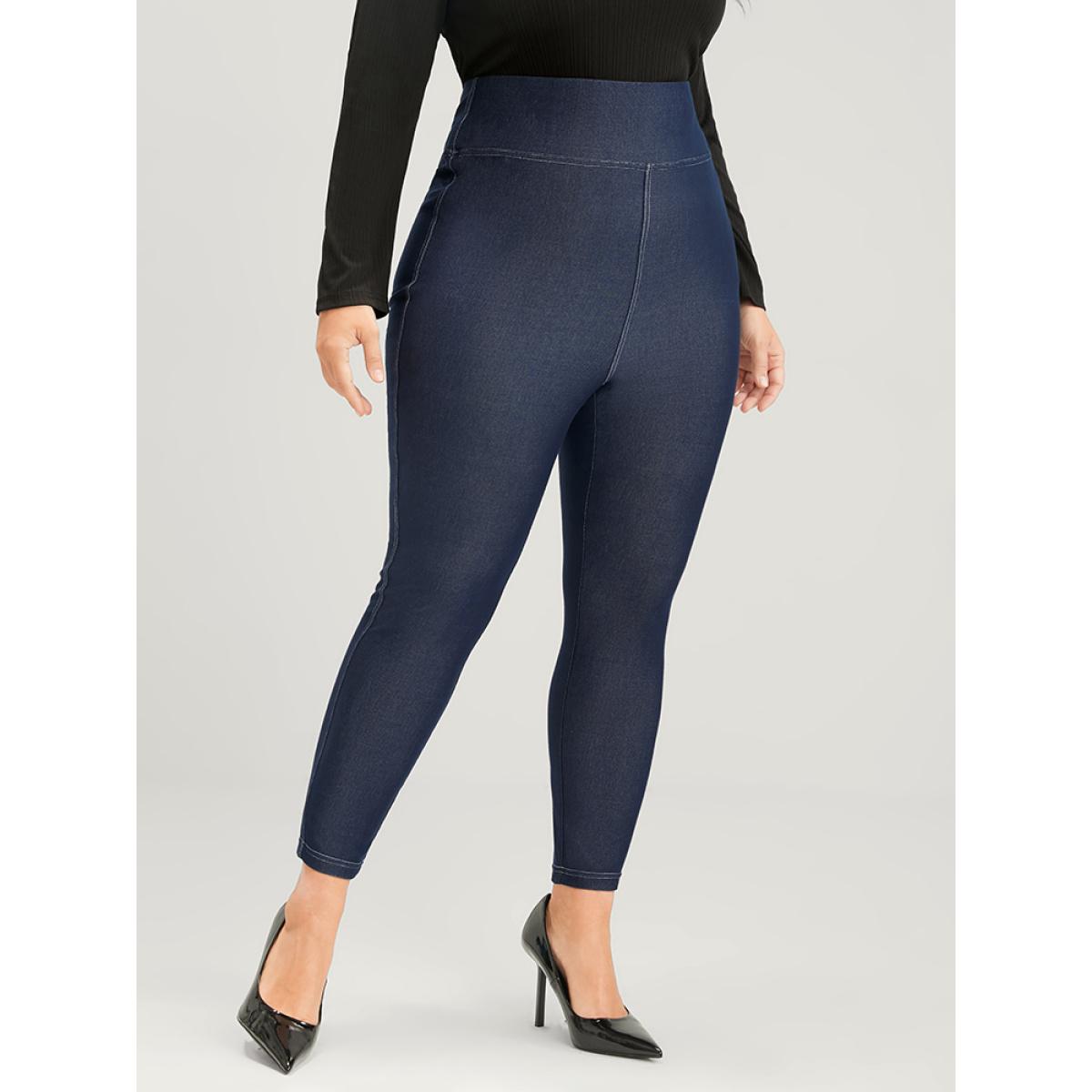 Plus Size Solid Stitch Detail Wideband Waist Leggings Women Midnight Casual High stretch Skinny Mid Rise Dailywear Leggings BloomChic 10/M Product Image