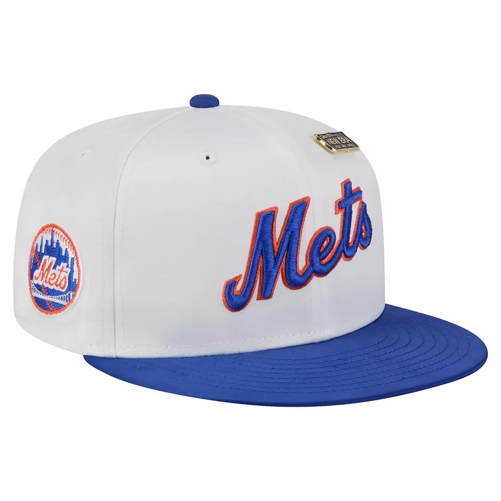 Men's New Era White/Blue New York Mets Satin 59FIFTY Fitted Hat, Size: 7 5/8 Product Image