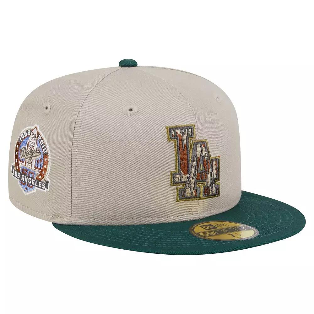 Men's New Era Natural/Hunter Green Los Angeles Dodgers  Lifestyle Tree Bark Fill 59FIFTY Fitted Hat, Size: 8, Beige Product Image