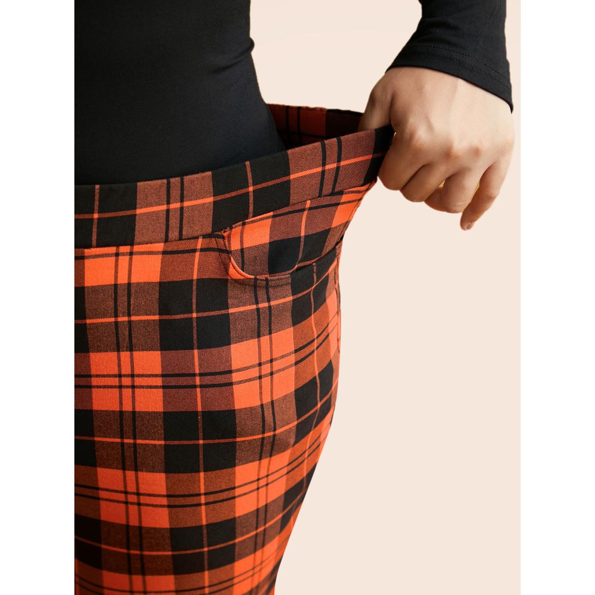 Plus Size Stretchy Plaid Lounge Leggings Women Brightorange Elegant Medium stretch Skinny Mid Rise Everyday Leggings BloomChic 22-24/3X Product Image