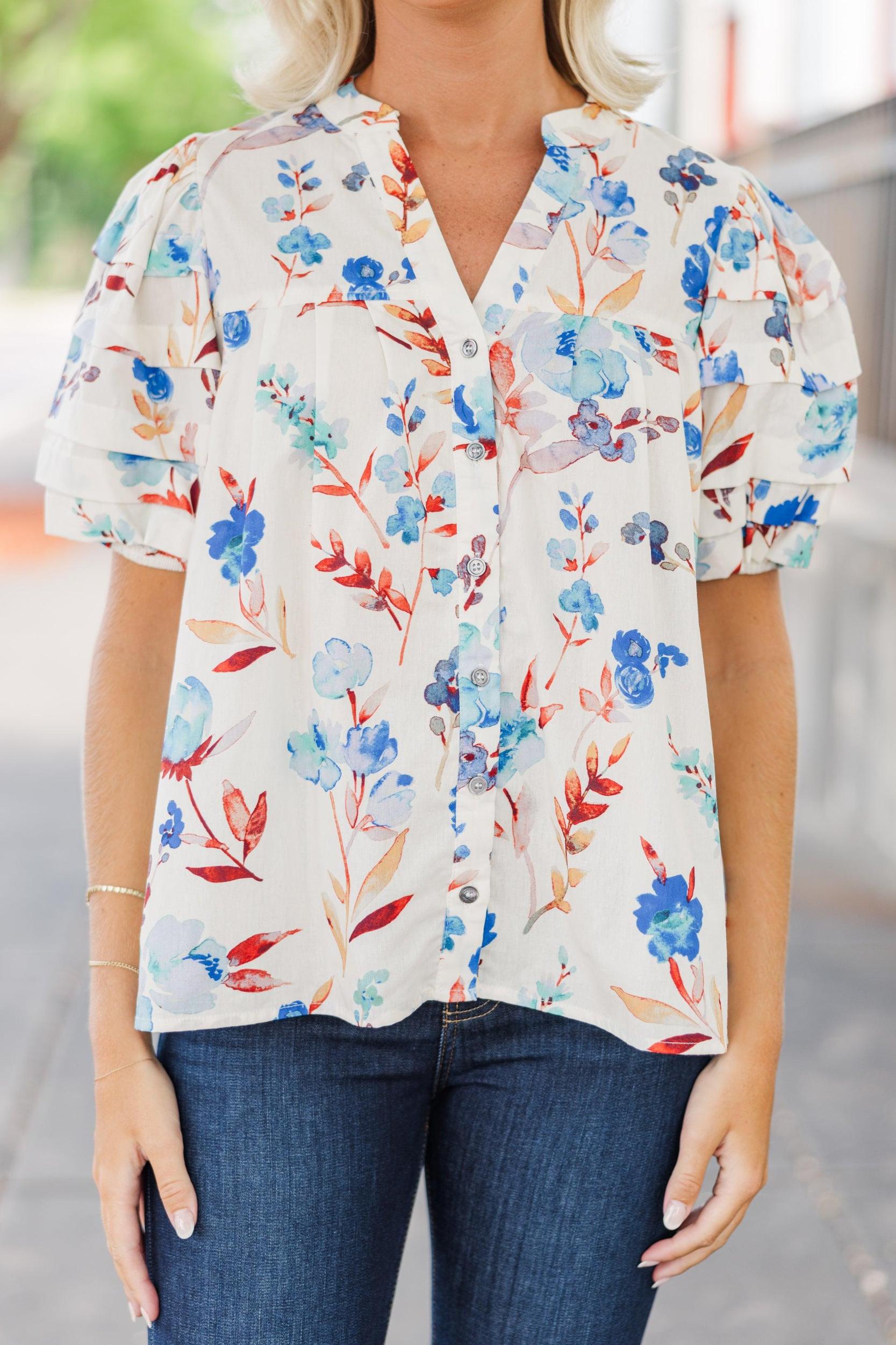Dream In Color Blue Floral Blouse Female Product Image
