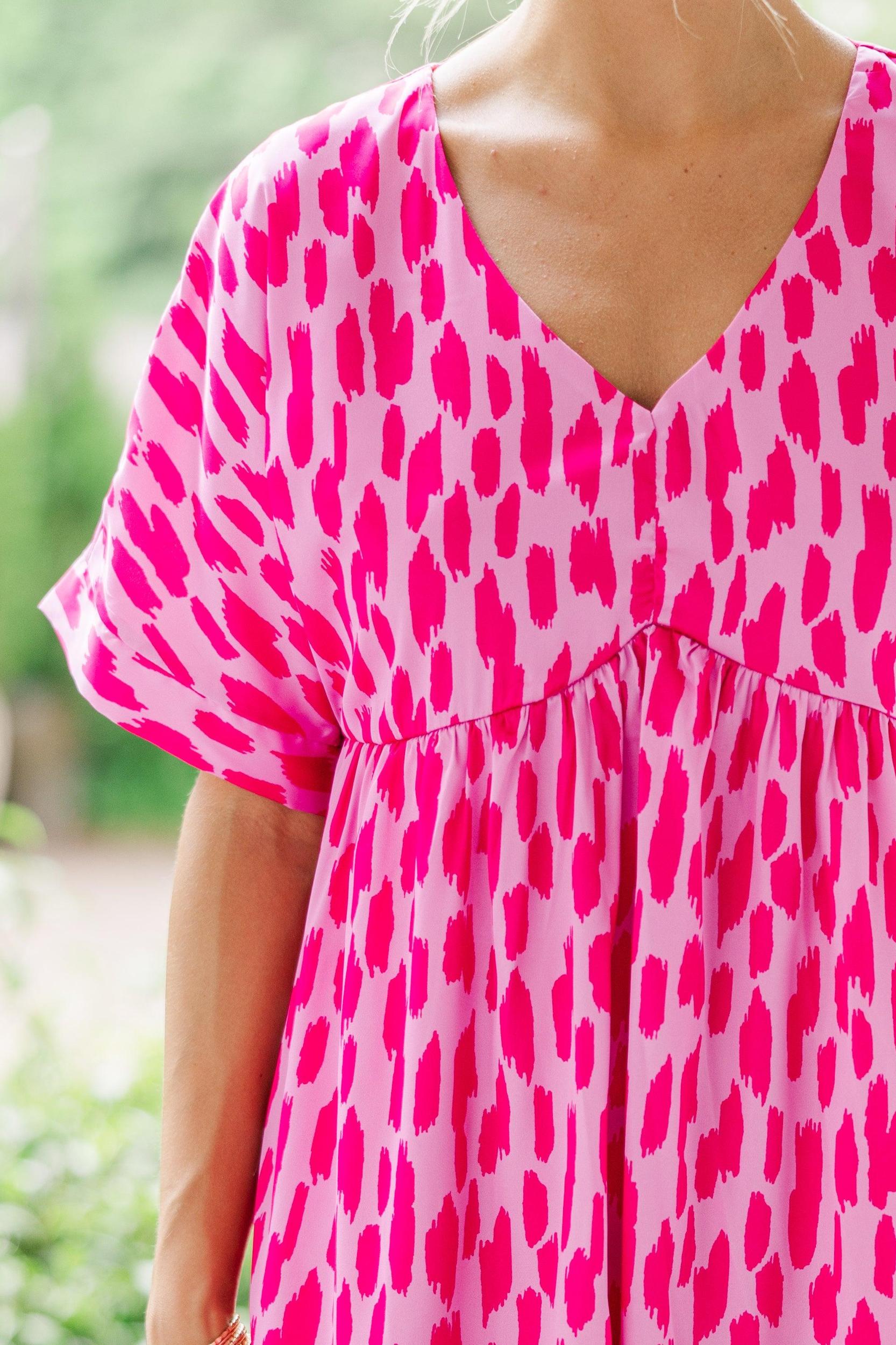 As Soon As Possible Hot Pink Spotted Babydoll Dress Female Product Image