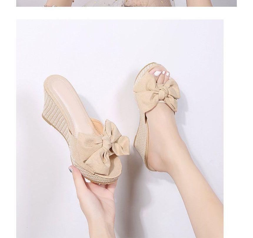 Bow Wedge Heel Espadrille Slide Sandals Product Image