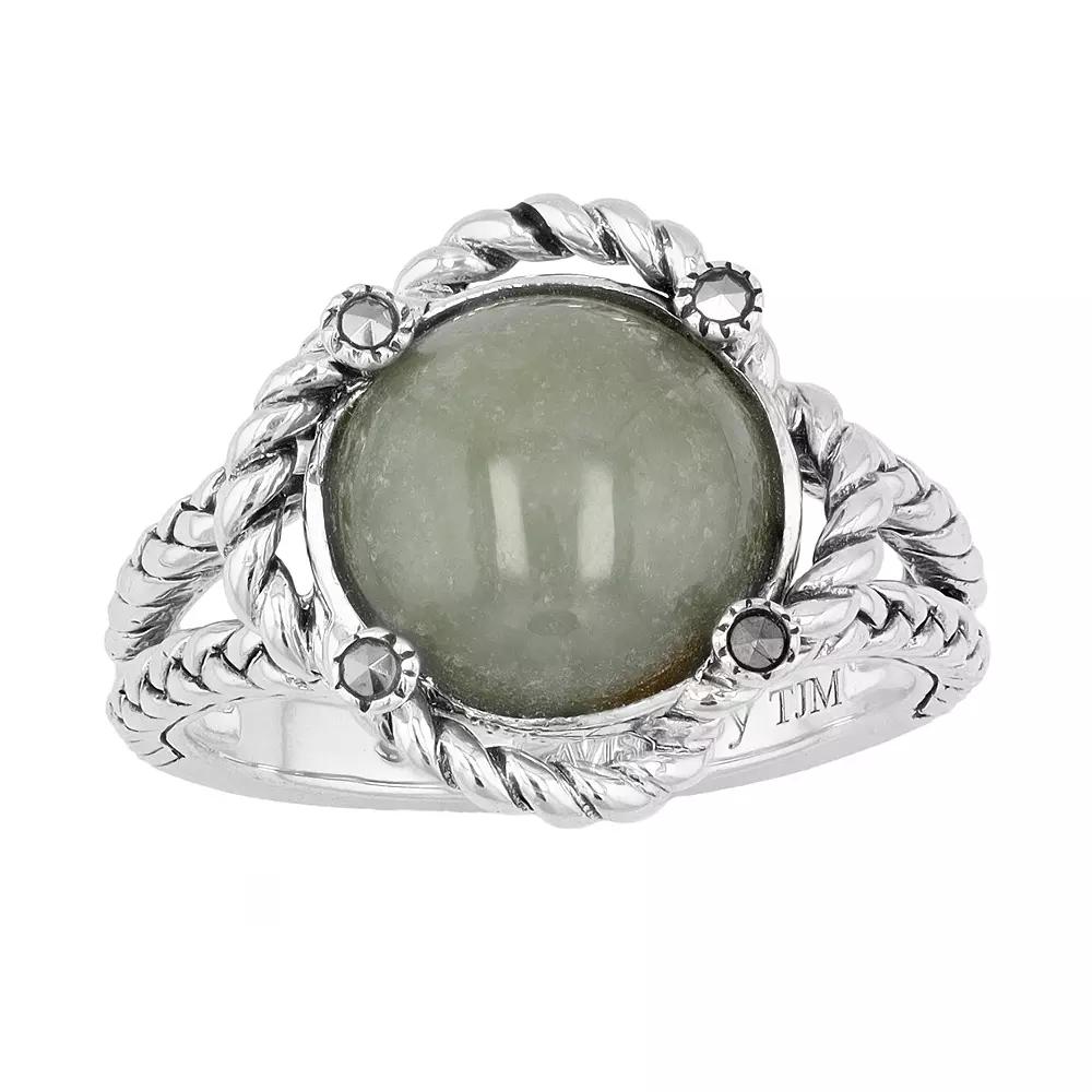Lavish by TJM Sterling Silver Jade Cabochon & Marcasite Ring, Womens Product Image