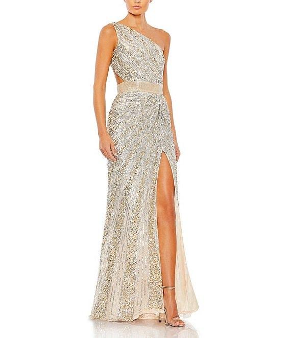 Mac Duggal One Shoulder Lace Up Back Sequin Gown Product Image