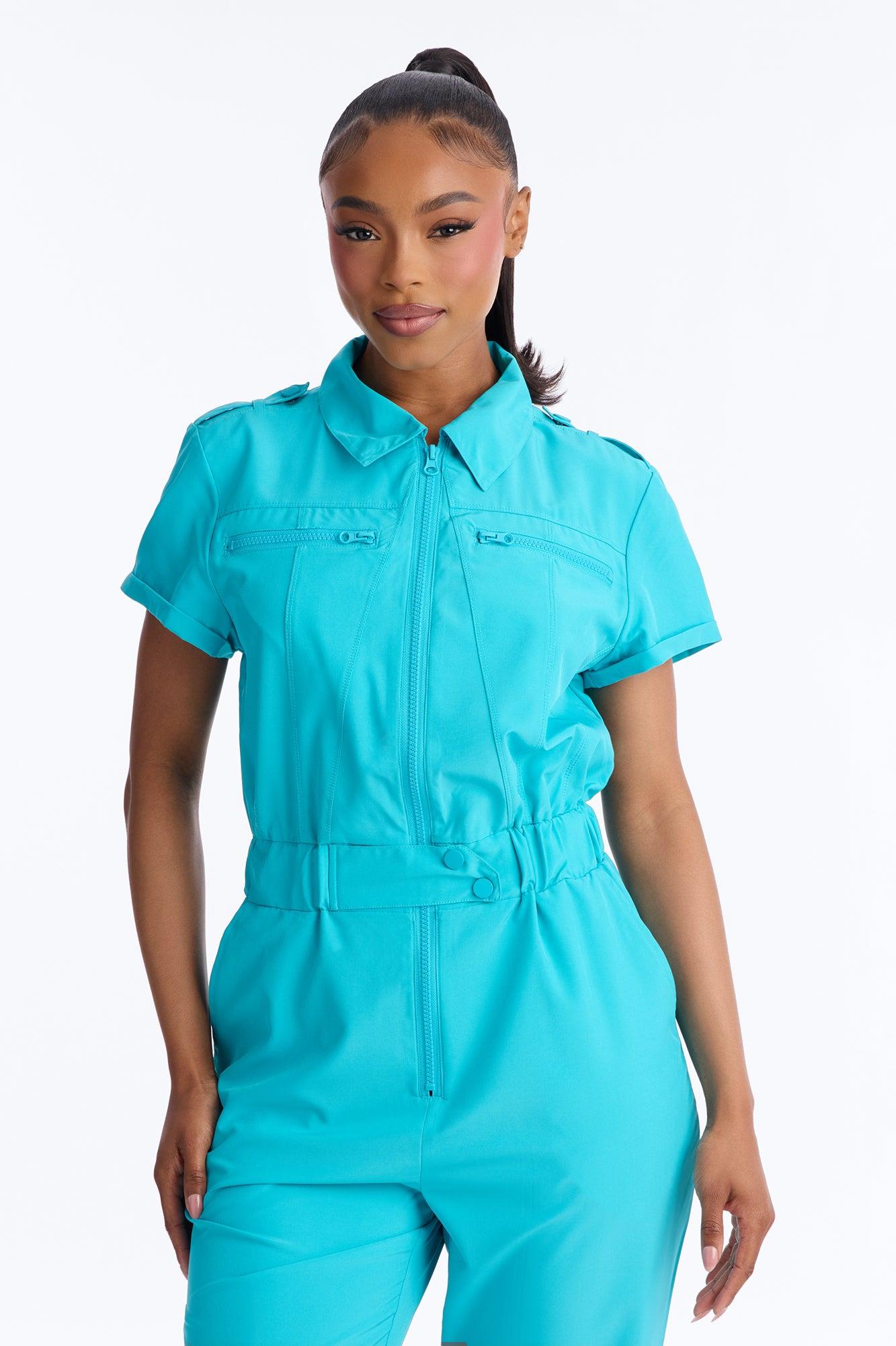 On Call Stretch Uniform Scrub Jumpsuit - Teal Female Product Image