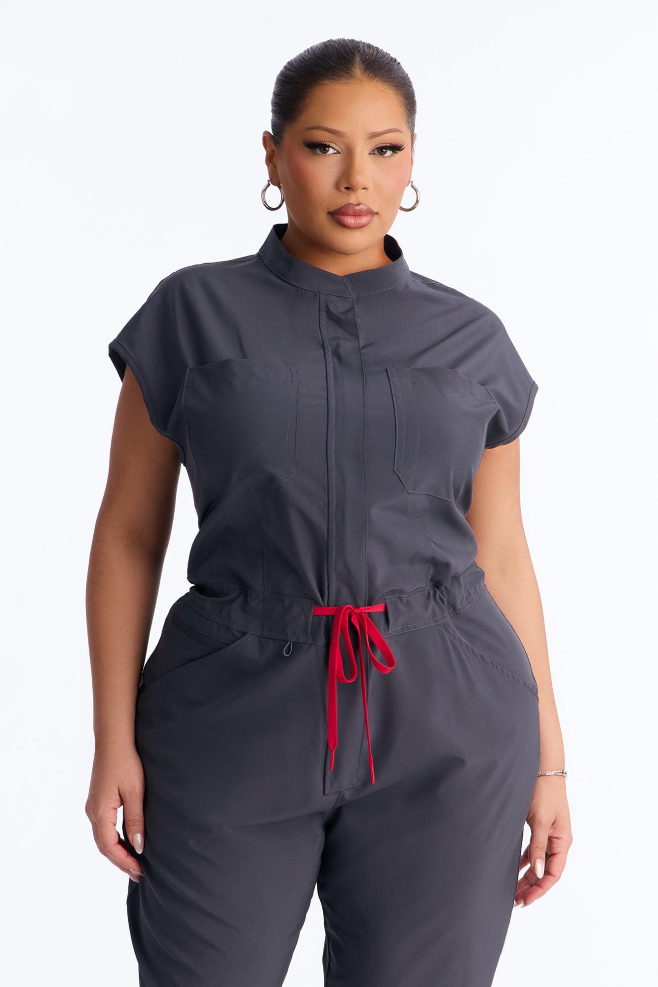 Ready Next Shift Stretch Scrub Jumpsuit - Charcoal Female Product Image