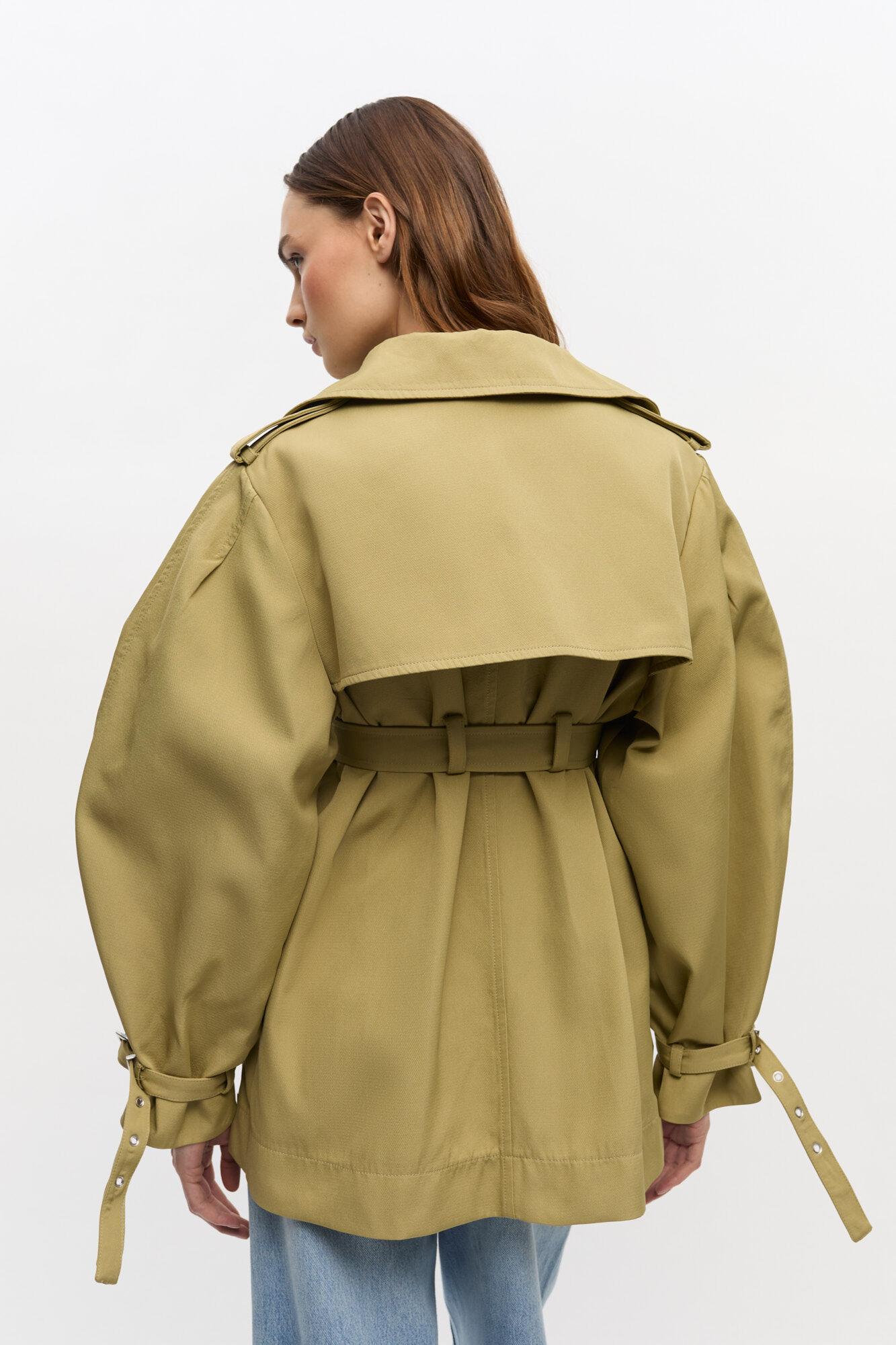 Beige Heavy Twill Midi Trench Coat Product Image