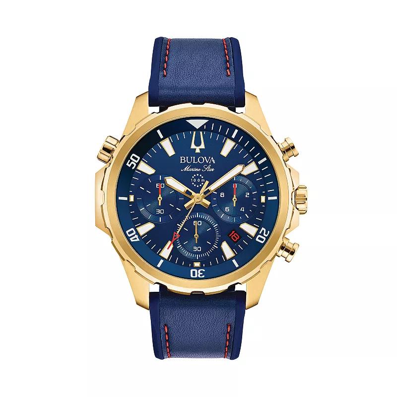 Bulova Mens Marine Star Leather Chronograph Watch - 97B168 Blue Product Image