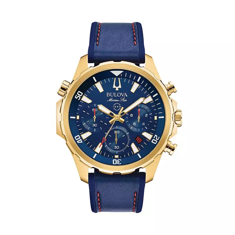 Bulova Mens Marine Star Leather Chronograph Watch - 97B168 Blue Product Image