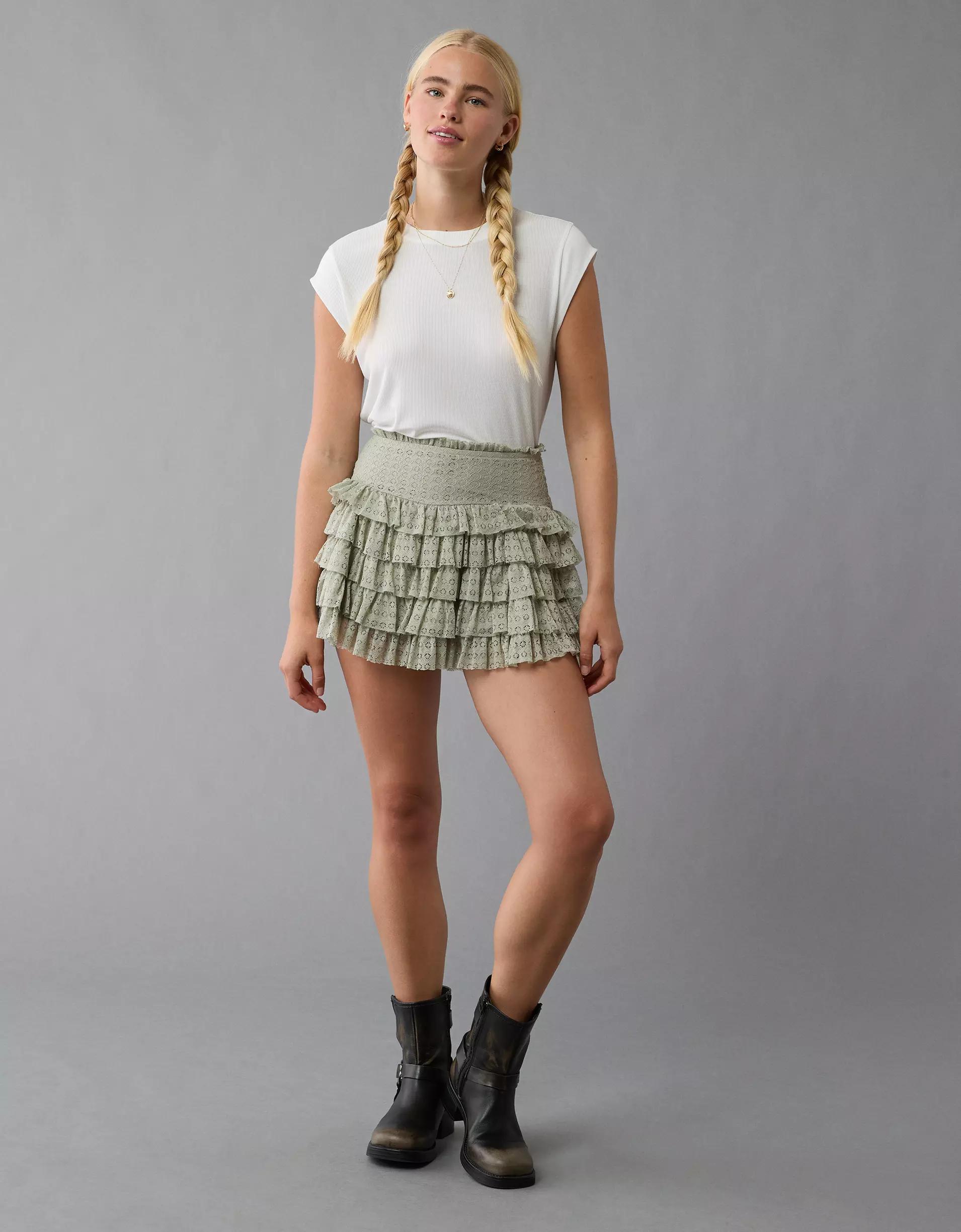 AE High-Waisted Ruffle Mini Skort Product Image
