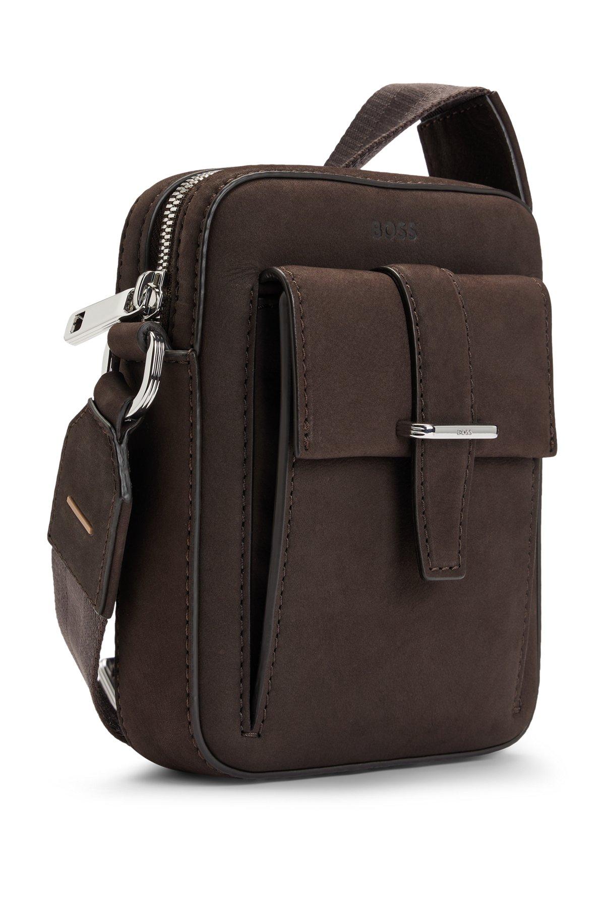 Leather reporter bag with branded trims Product Image