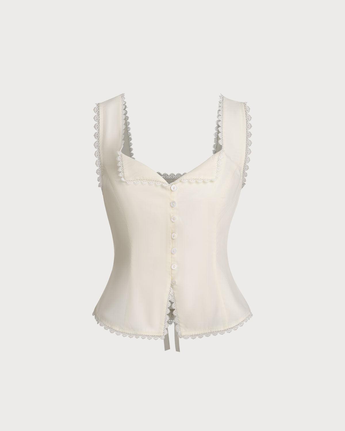 Beige Vest V Neck Lace Tie-Back Vest Product Image