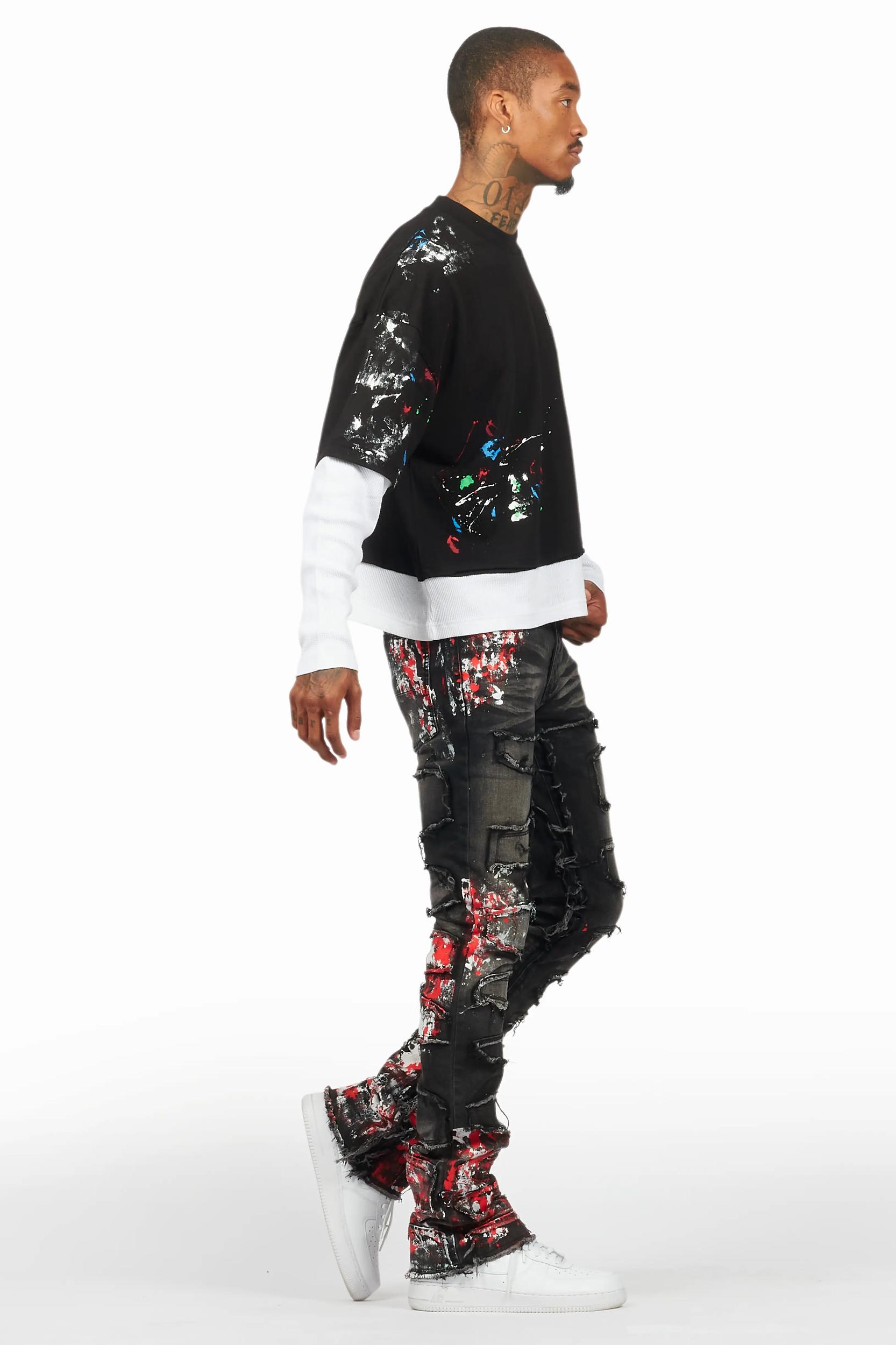 Odell Black Thermal Double Layer Boxy Crop T-Shirt Male Product Image