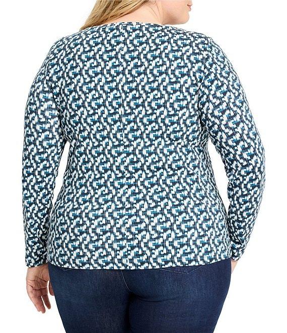 NIC + ZOE Plus Size Printed Knit Boat Neck Long Sleeve Tee Product Image