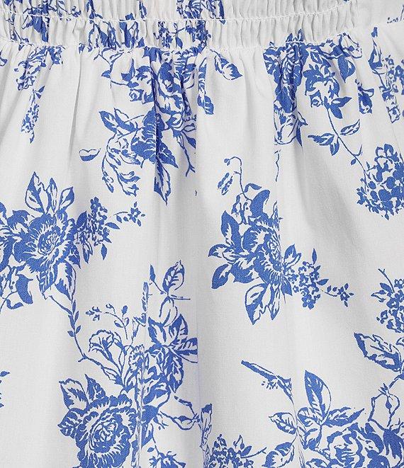 Copper Key Royal Floral Print Square Neck Short Puff Sleeve Smocked Back Dress Product Image