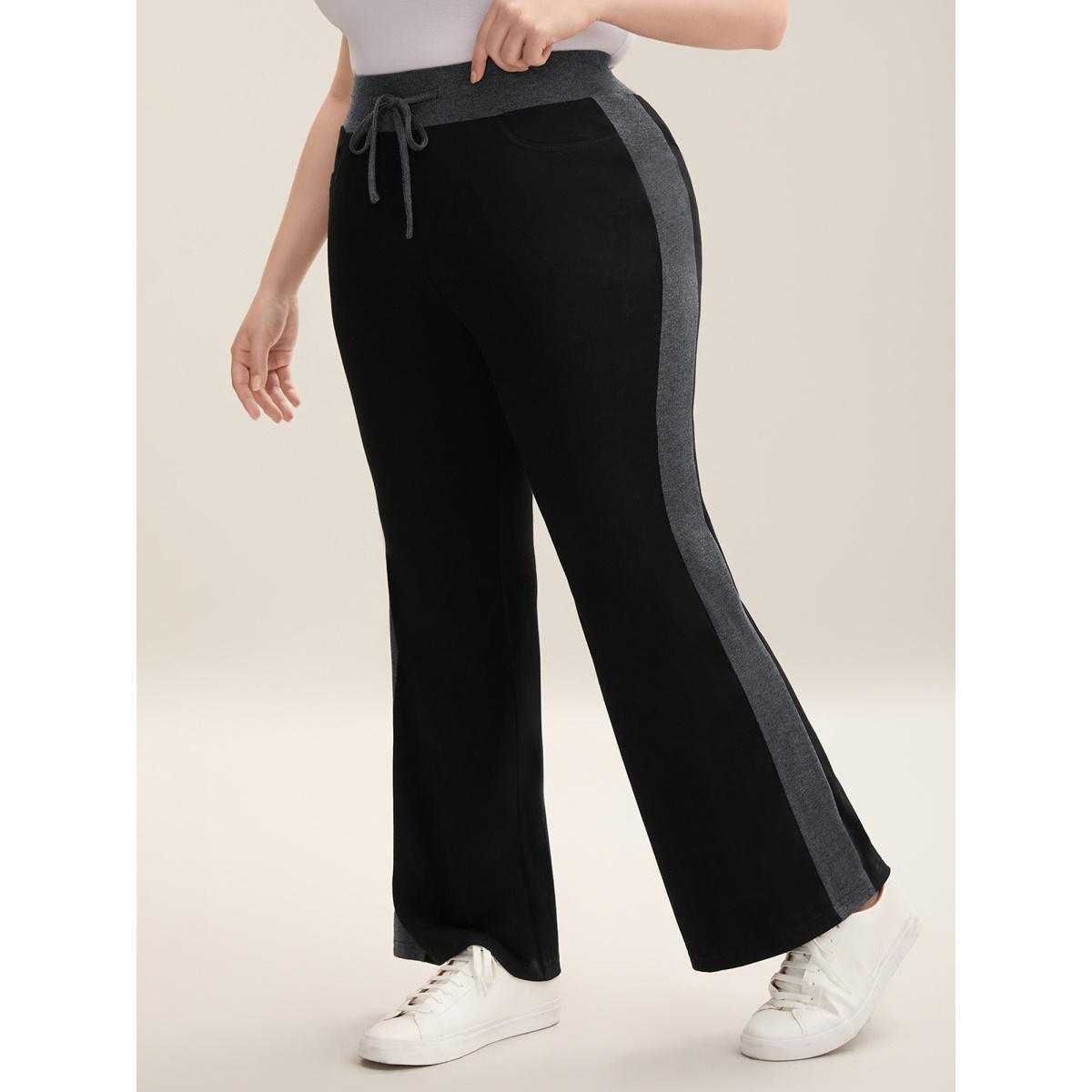 Plus Size Heathered Color Block Drawstring Bootcut Pants Women DimGray Casual Flare Leg Mid Rise Everyday Pants BloomChic 22-24/3X Product Image