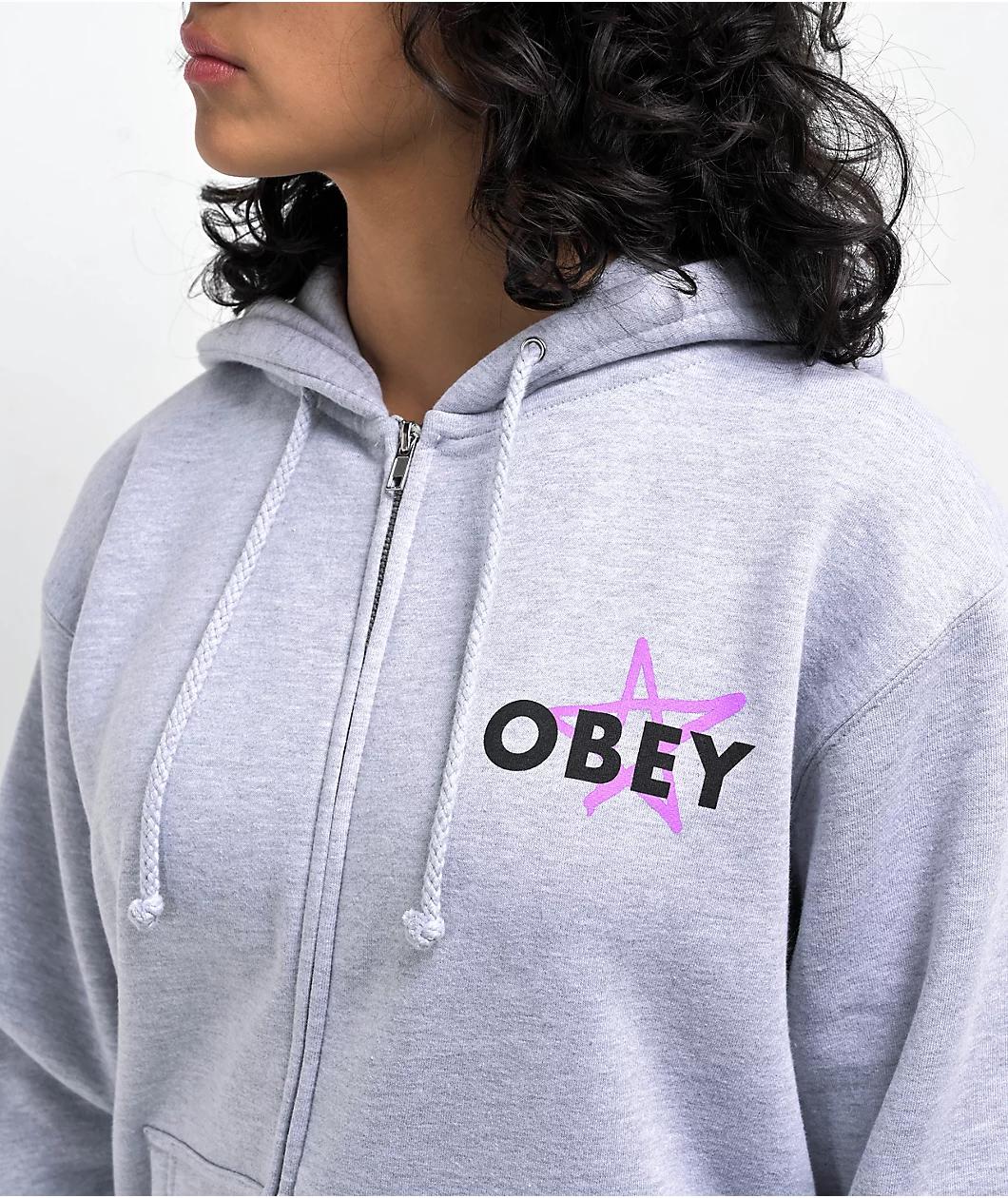 Obey Star Cities Grey Zip Hoodie Product Image