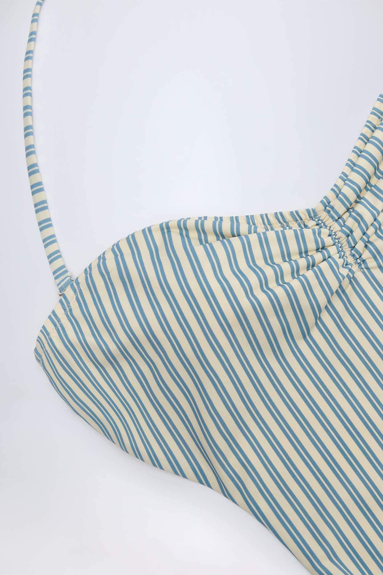 Cut-Out Halterneck Swimsuit in Teal Double Stripe Product Image