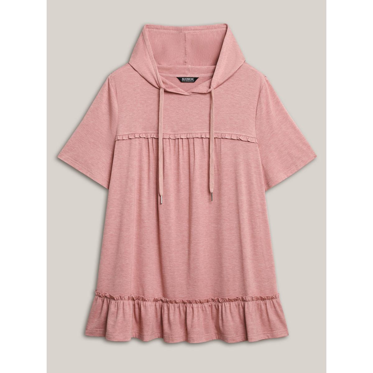 Plus Size Stretchy Heather Hooded Ties T-Shirt Dirtypink Women Gathered Hooded Everyday-Casual T-shirts BloomChic 18-20/2X Product Image
