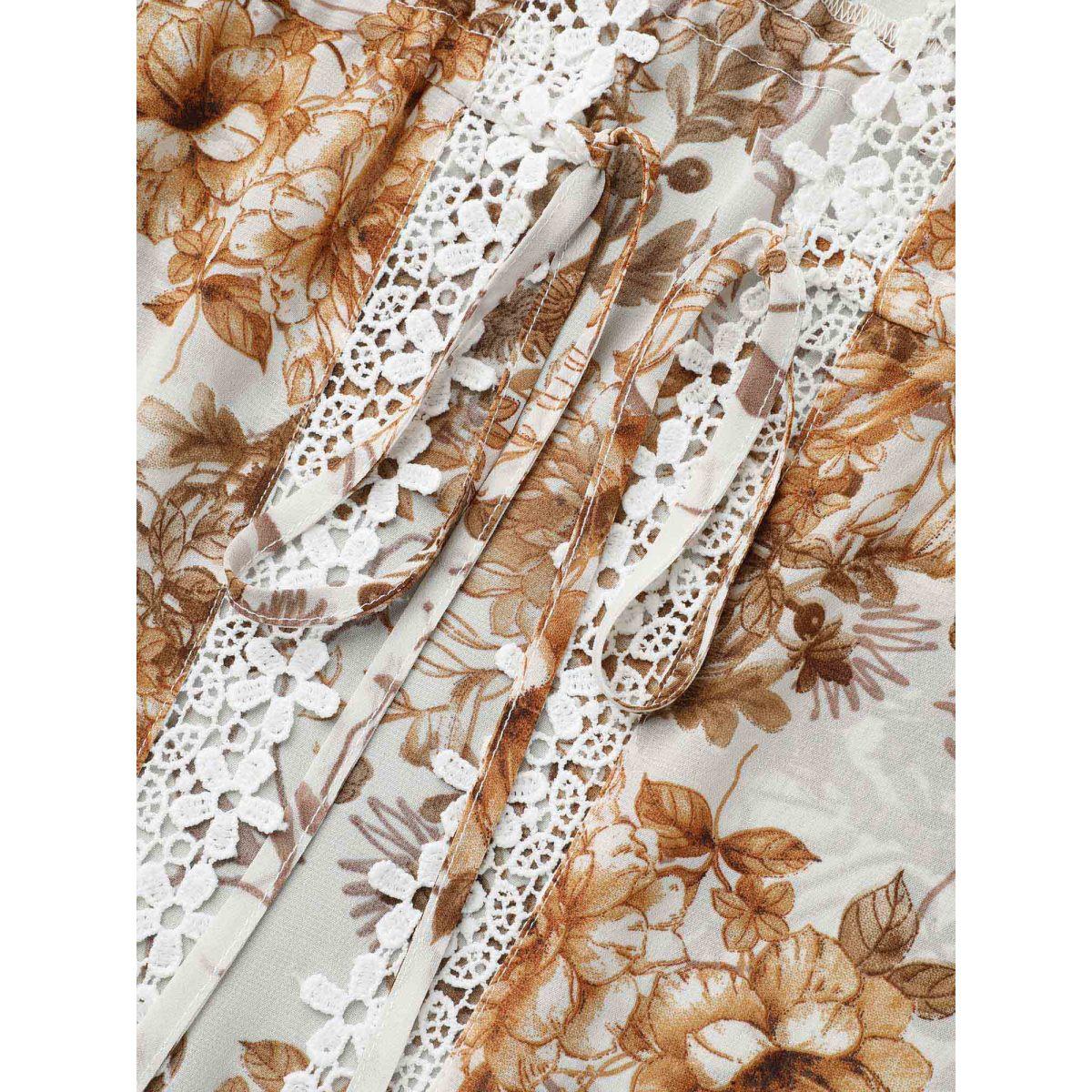 Plus Size Chiffon Floral Print Lace Open-Front Kimono Women Originalwhite Elegant Woven ribbon&lace trim Everyday Kimonos BloomChic 22-24/3X Product Image