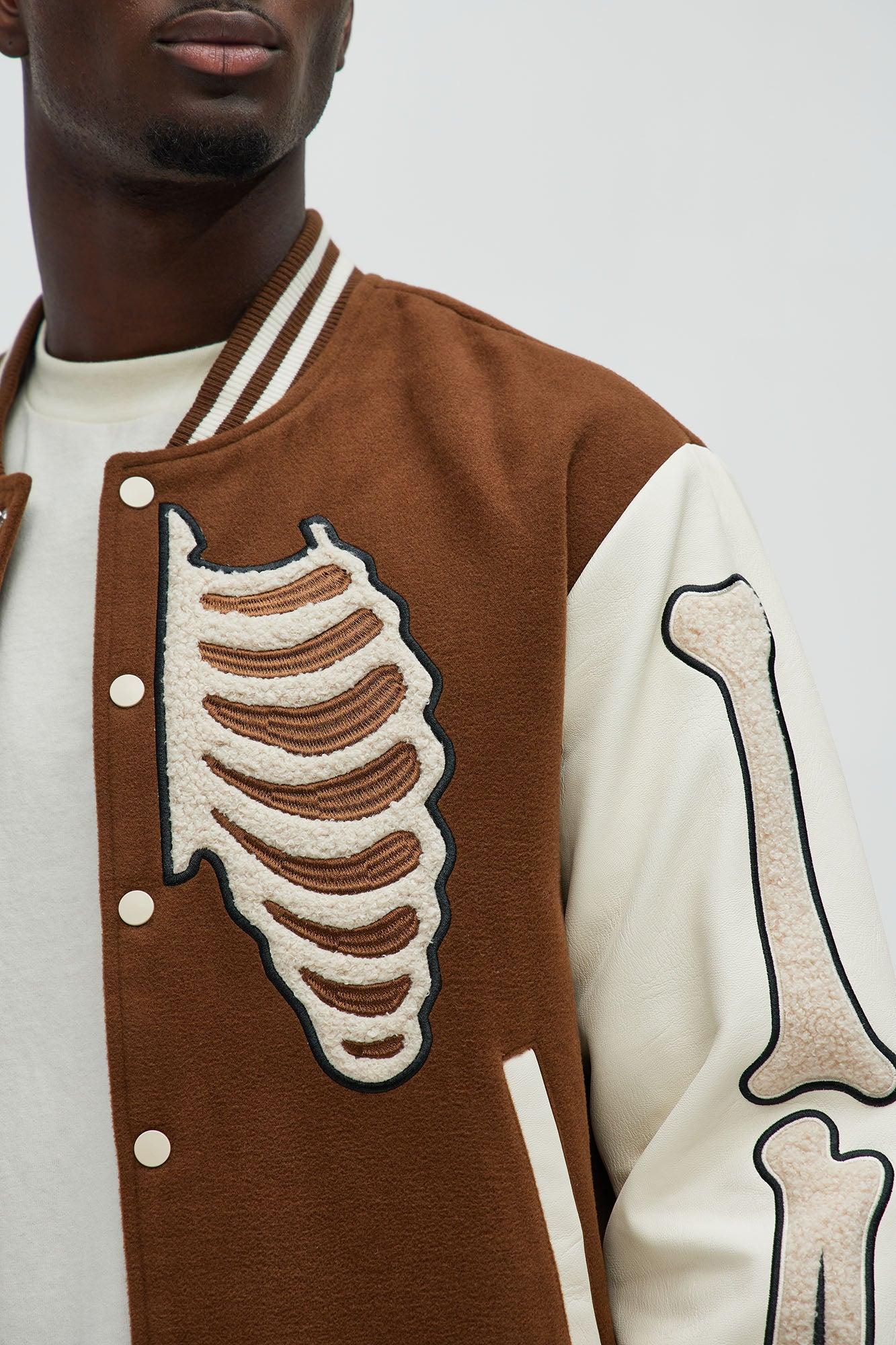 Skeleton Varsity Jacket - Brown/combo Product Image