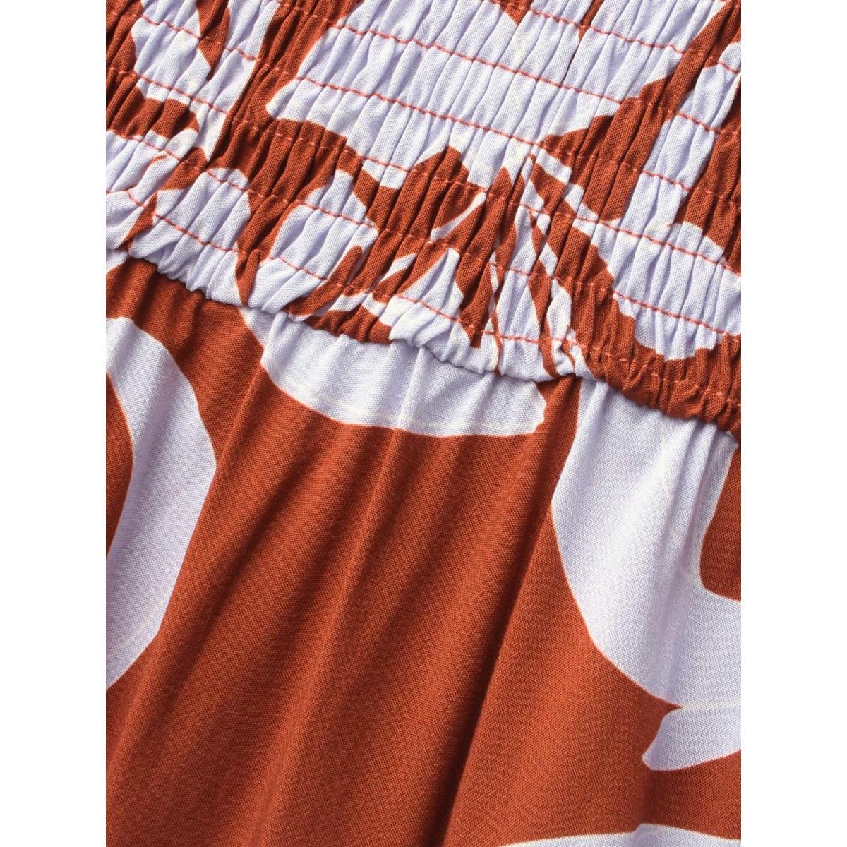 Plus Size Silhouette Floral Print Shirred Midi Dress Rust Women Elegant Shirred Square Neck Long Sleeve Curvy BloomChic 26/4X Product Image