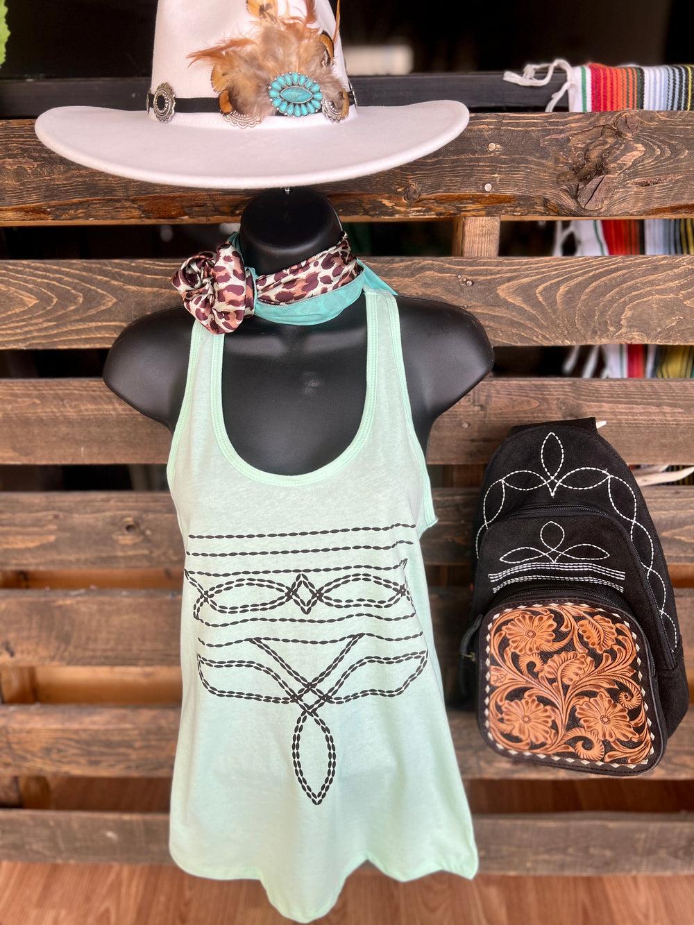 Mint Western Boot Stitch Graphic Racerback Tank* Product Image