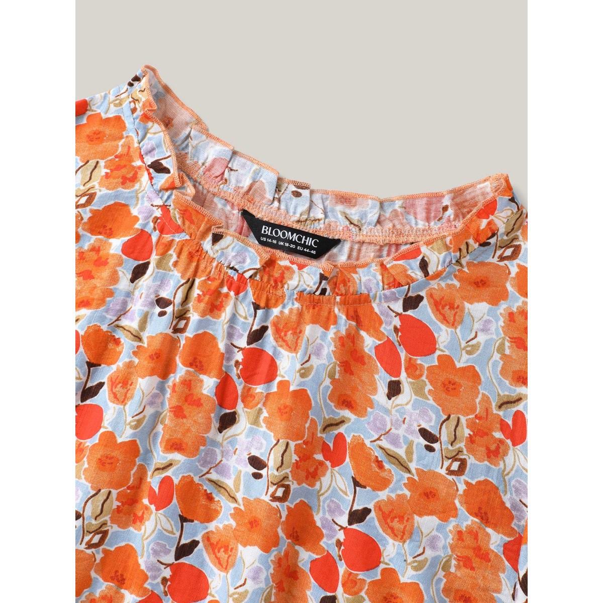 Plus Size LightBlue In Full Bloom Mock Neck Shirt Women Resort Cap Sleeve Stand-up collar Vacation Blouses BloomChic 22-24/3X Product Image