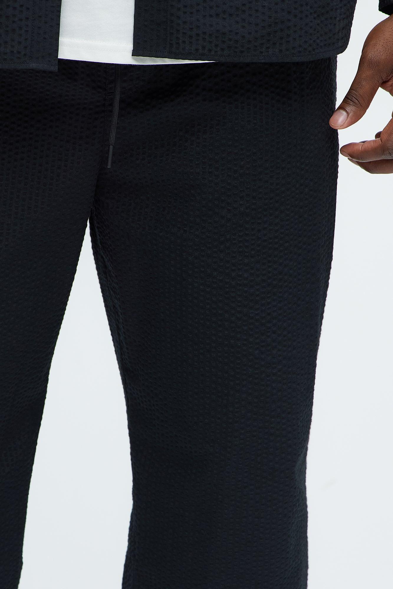 Seersucker Straight Pants - Black Product Image