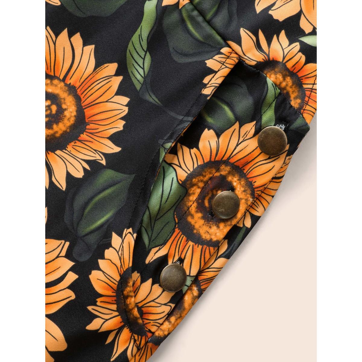 Plus Size Floral Adjustable Straps Patched Pocket Overall Dress Multicolor Women Casual Button Non Sleeveless Curvy BloomChic 12/L Product Image