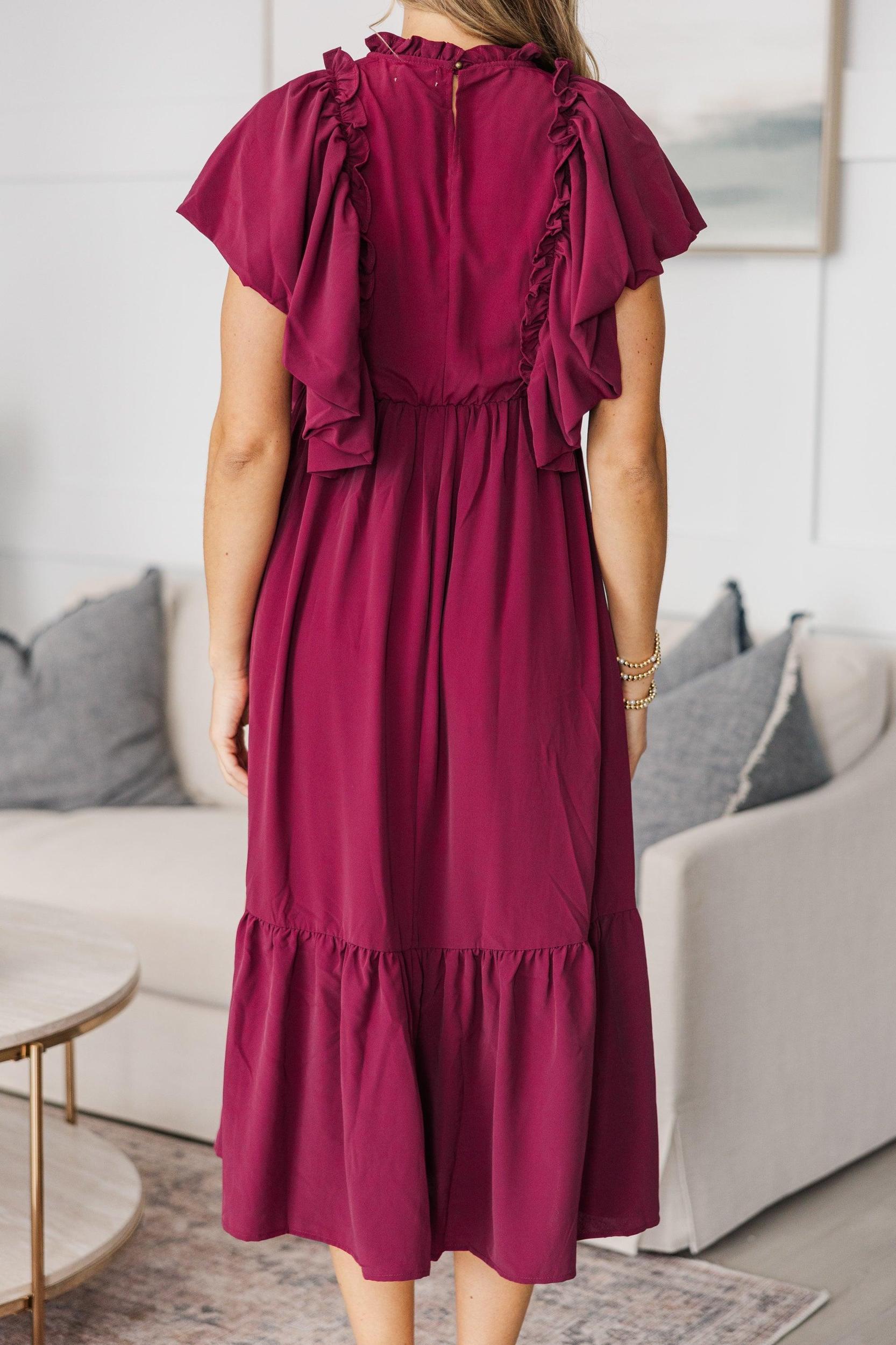 NURSING COLLECTION: All The Good Burgundy Red Ruffled Midi Dress Female Product Image
