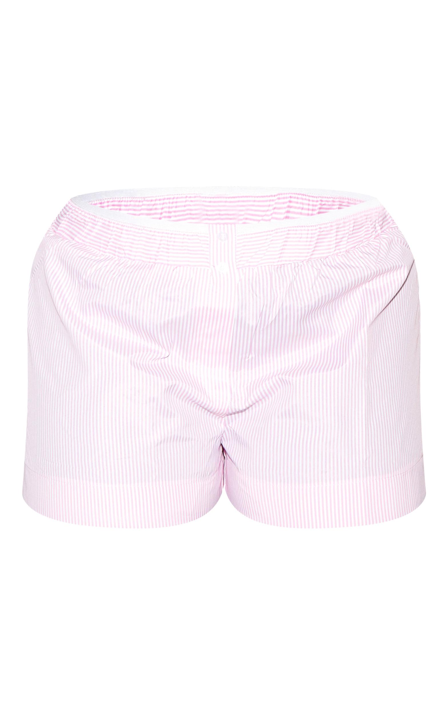 Plus Pink Pinstripe Cotton Poplin Contrast Waistband Shorts Product Image