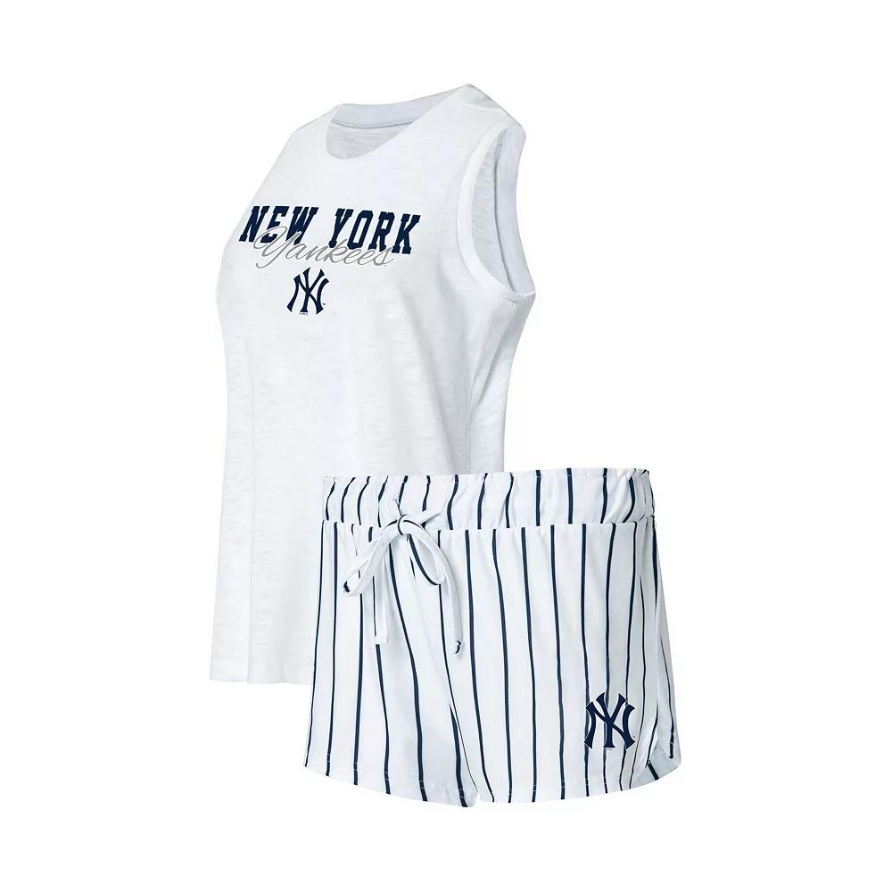 Women's Concepts Sport White New York Yankees Reel Pinstripe Tank Top & Shorts Sleep Set, Size: XS Product Image