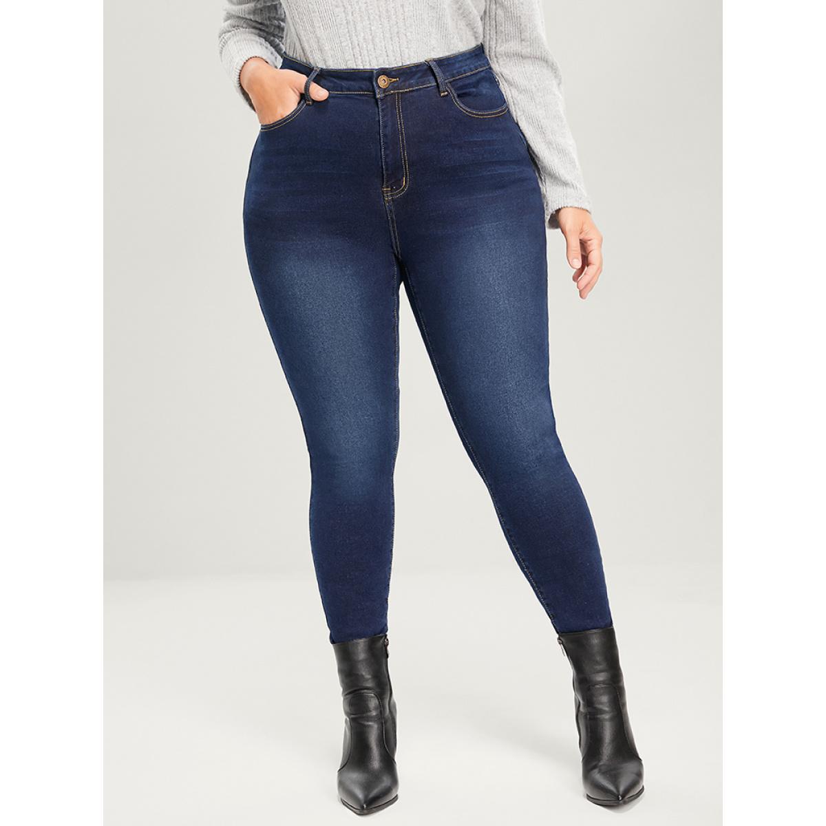 Plus Size Skinny Extremely Stretchy High Rise Dark Wash Jeans Women Indigo Casual Plain Super stretch Slanted pocket Jeans BloomChic 18/2X Product Image