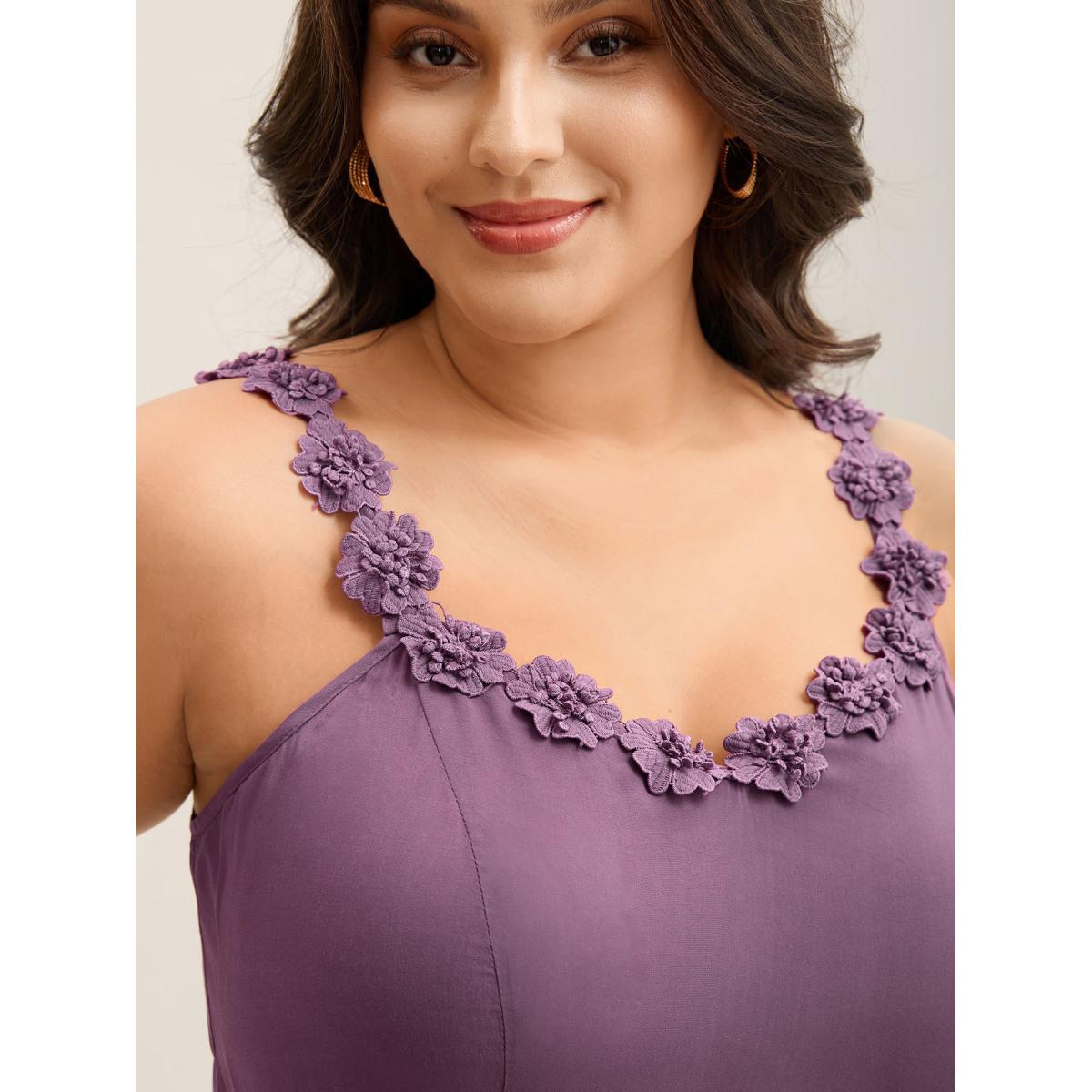Plus Size Woven Crochet Floral Neckline Midi Dress Mauve Women V-neck Sleeveless Curvy BloomChic 30/6X Product Image