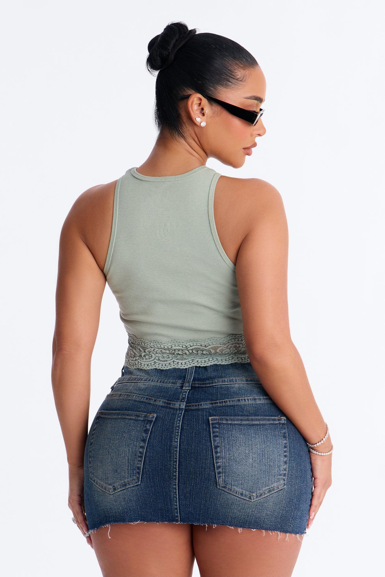 Jeep Lace Trim Muscle Tank - Sage Female Product Image