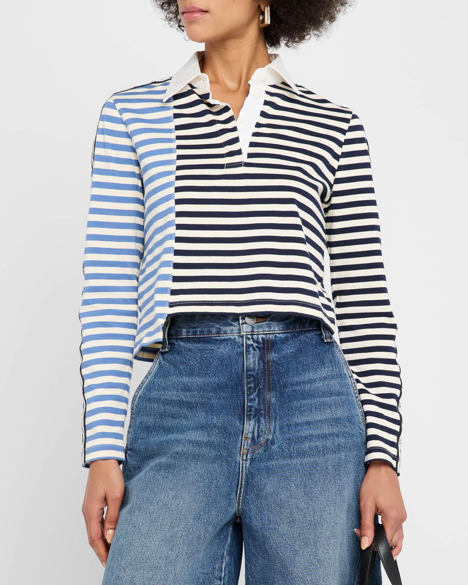 Long-Sleeve Patchwork Polo Shirt  Product Image