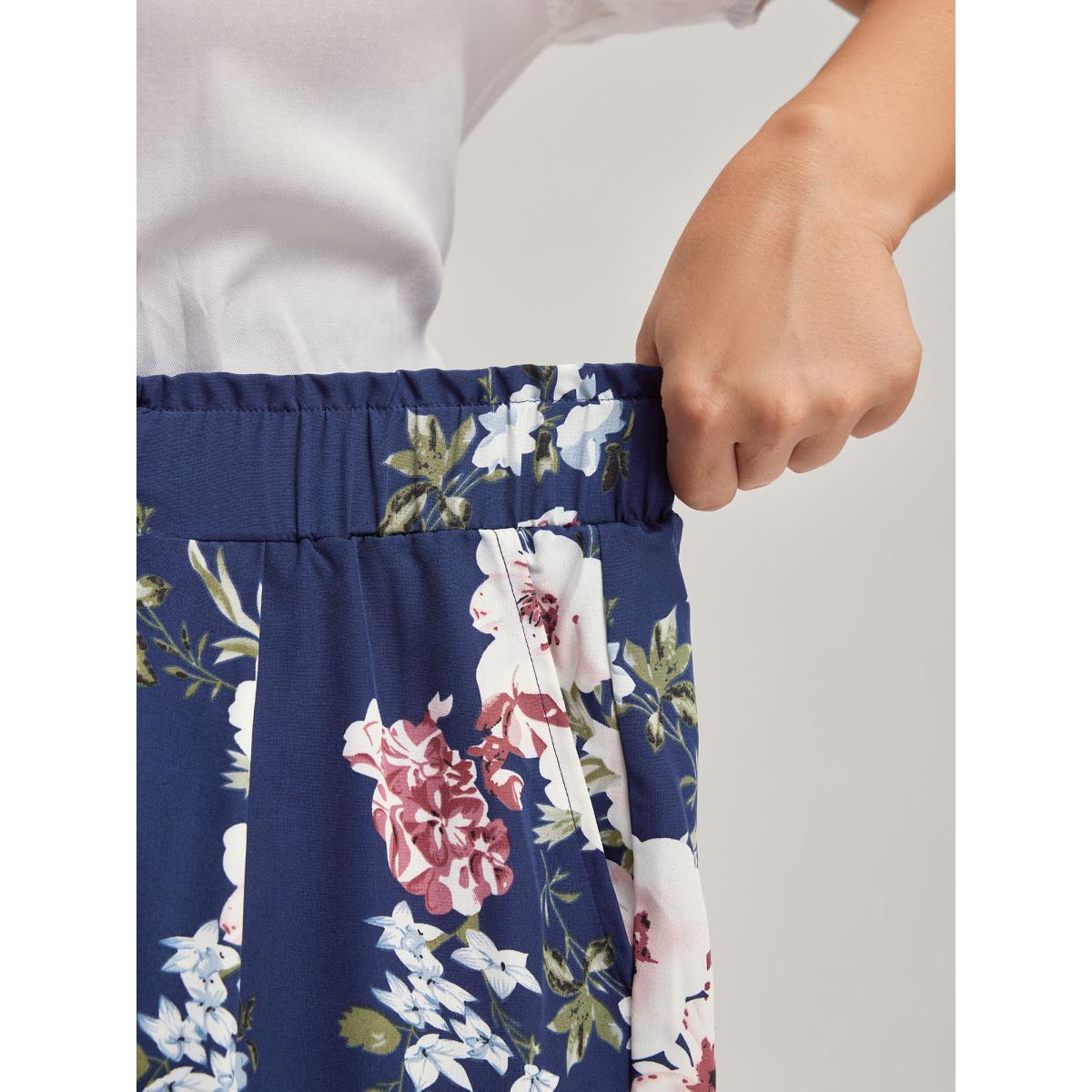 Plus Size Large Floral Print Wide-Leg Pants Women Indigo Romantic Loose Mid Rise Elegant Pants BloomChic 22-24/3X Product Image