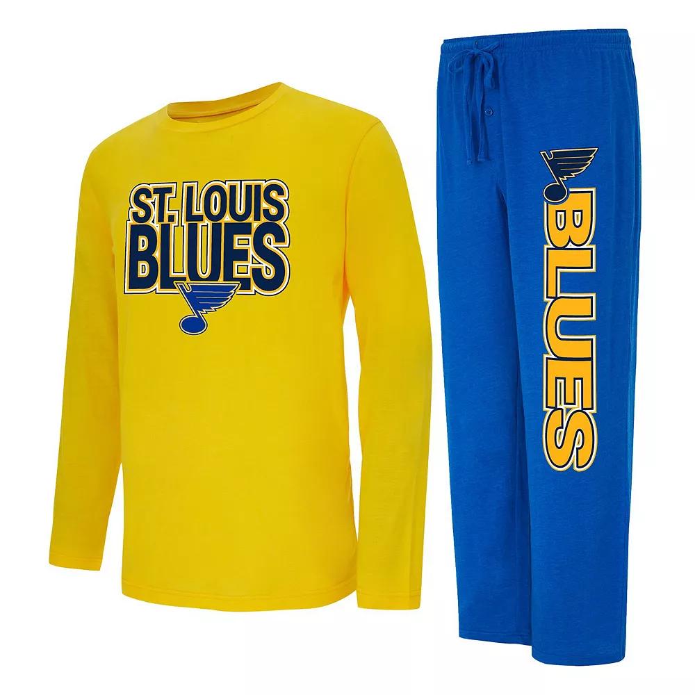 Men's Concepts Sport Blue/Gold St. Louis Blues Meter Long Sleeve T-Shirt & Pants Sleep Set, Size: Small Product Image