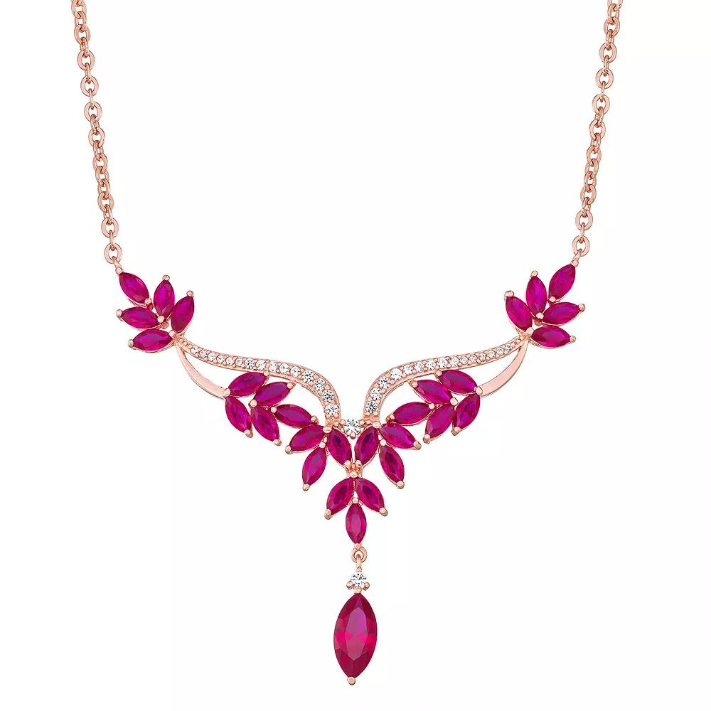 14k Rose Gold Over Silver Lab Created Ruby & White Sapphire Necklace, Women's, Size: 18", Pink Tone Product Image