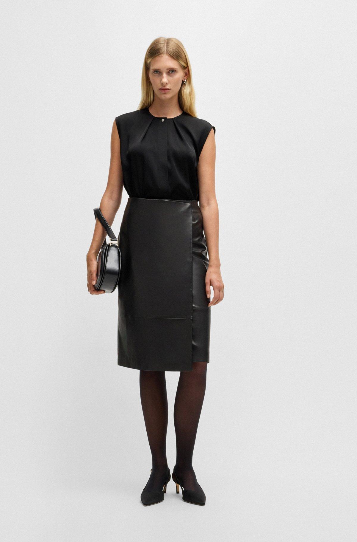 BOSS - Fitted sleeveless blouse in stretch silk with concealed placket - Black Product Image