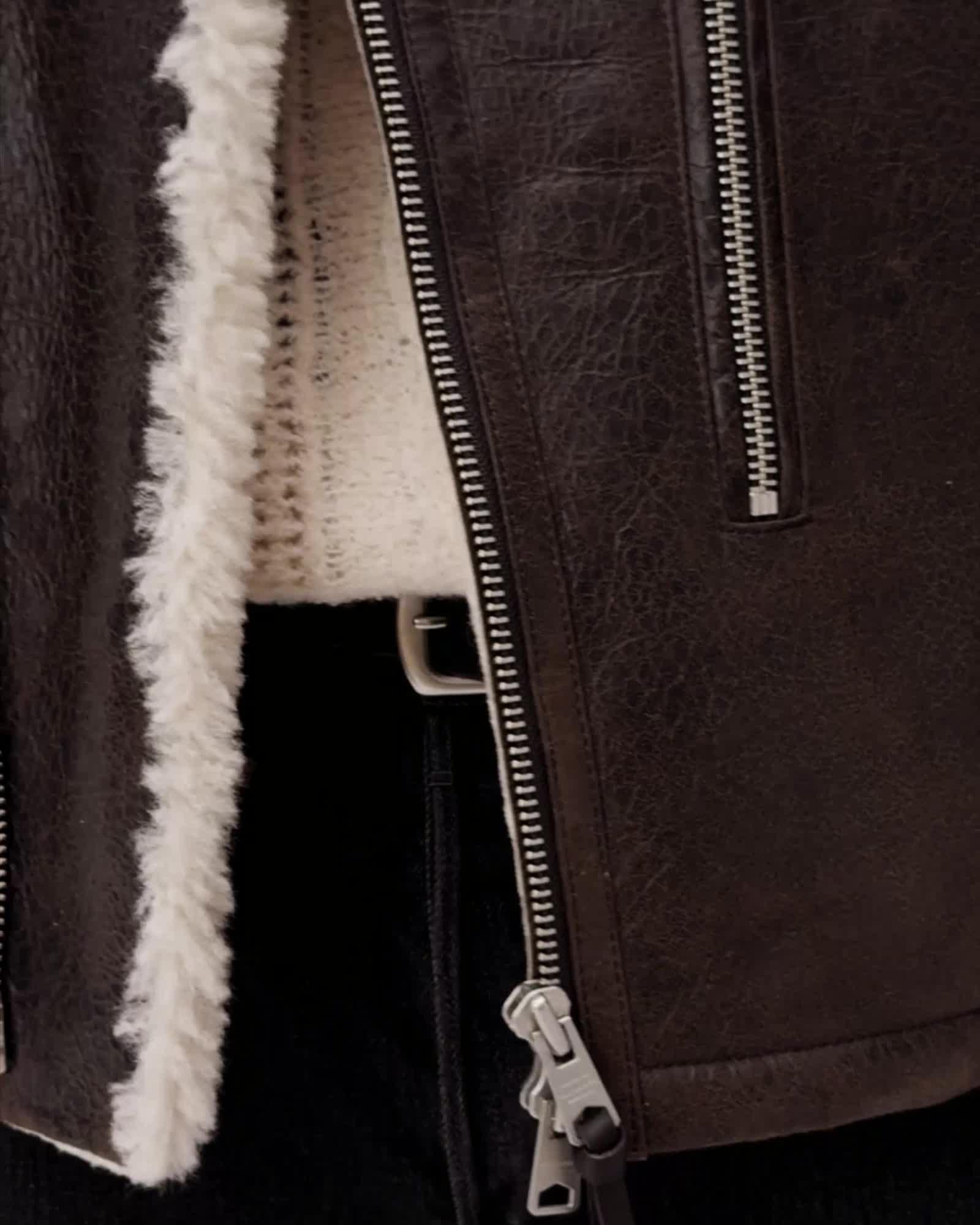 Xylon Shearling Biker Jacket BARKWOOD BROWN | ALLSAINTS US Product Image