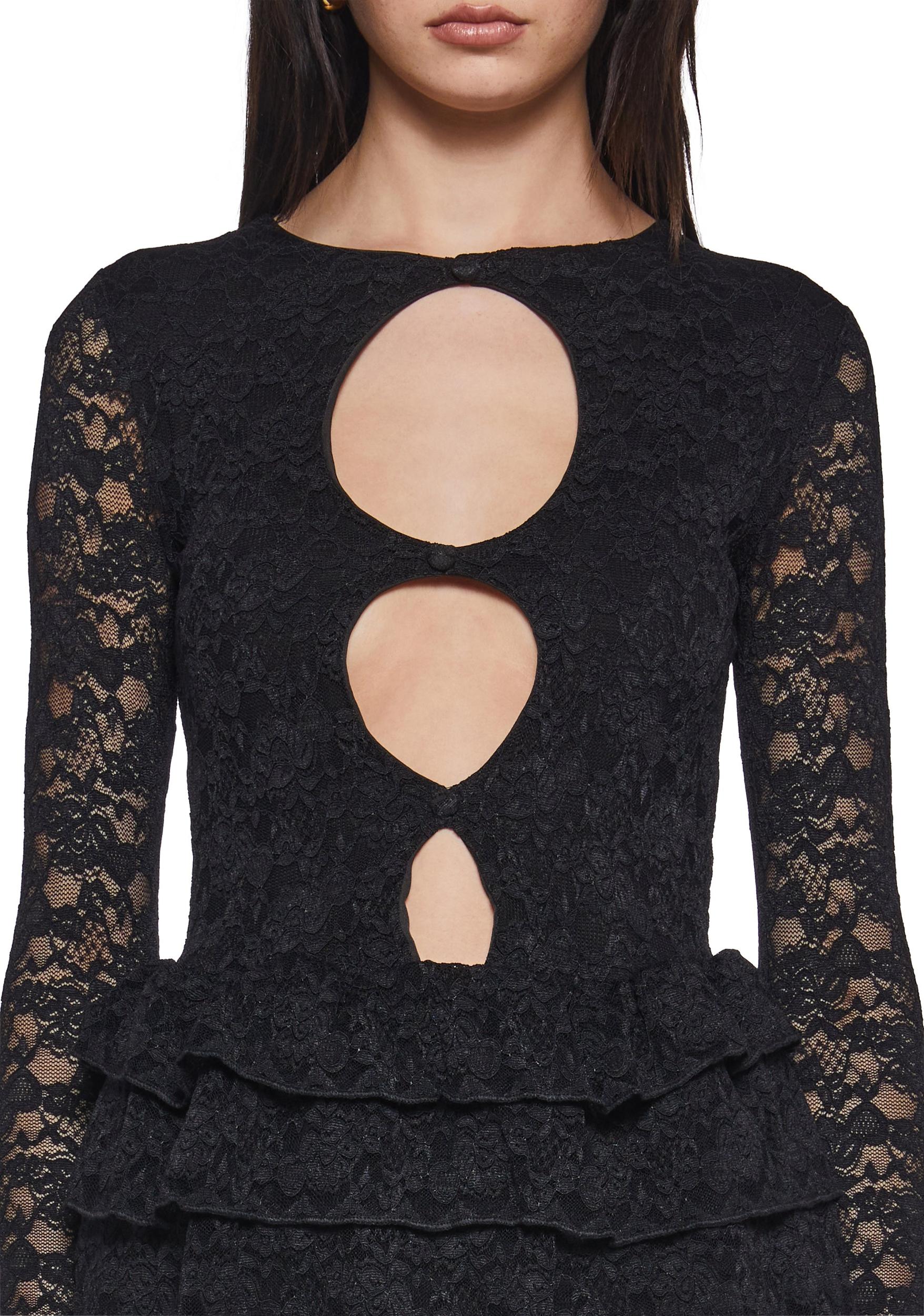 Womens Sexy Lace Mini Tiered Dress - Black Product Image