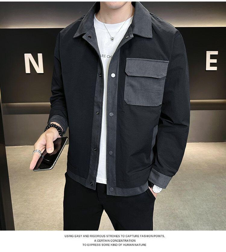 Collared Two Tone Button-Up Denim Jacket Product Image