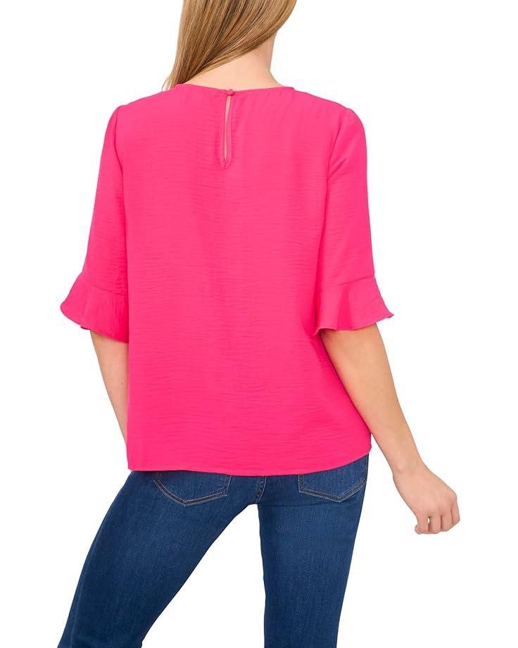 Short Sleeve Half Button Flowy Blouse Product Image