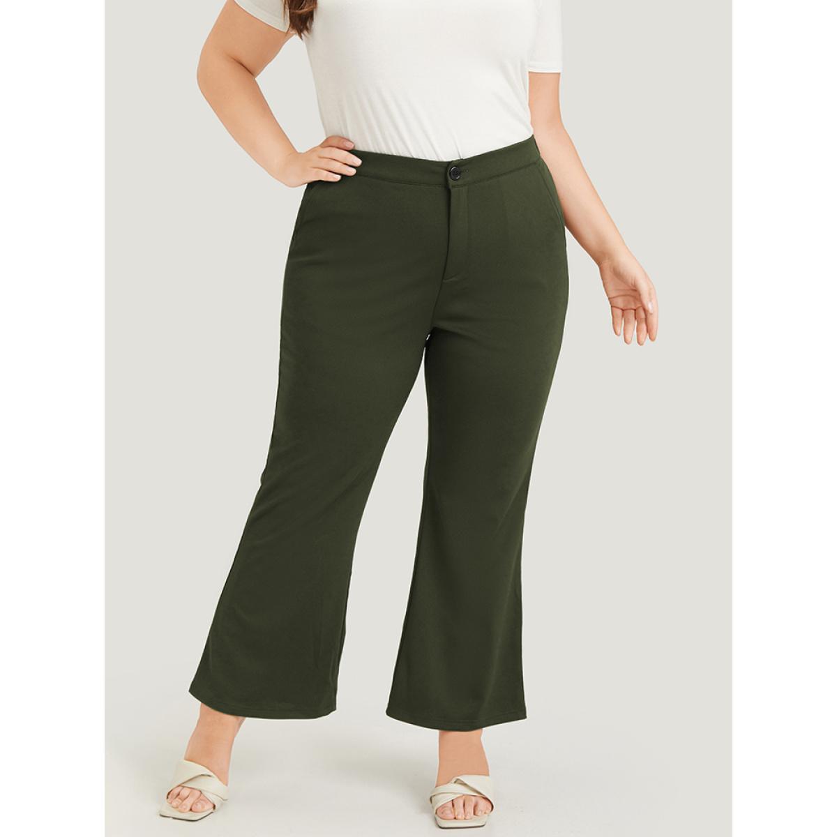 Plus Size Solid Flare Leg Pocket Pants Women ArmyGreen Office Flare Leg High Rise Office Pants BloomChic 10/M Product Image