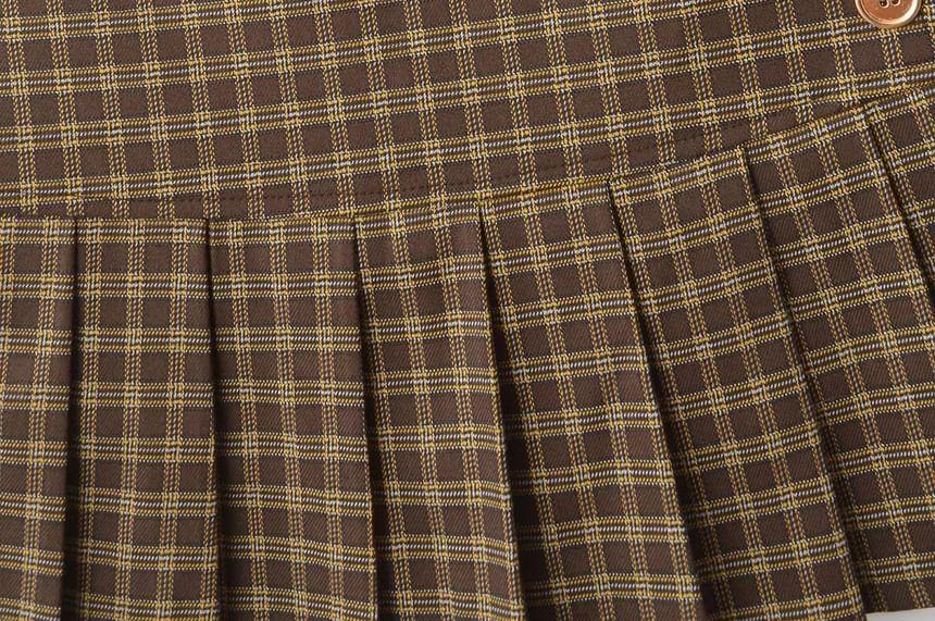 Low Waist Plaid Mini A-Line Pleated Skirt Product Image